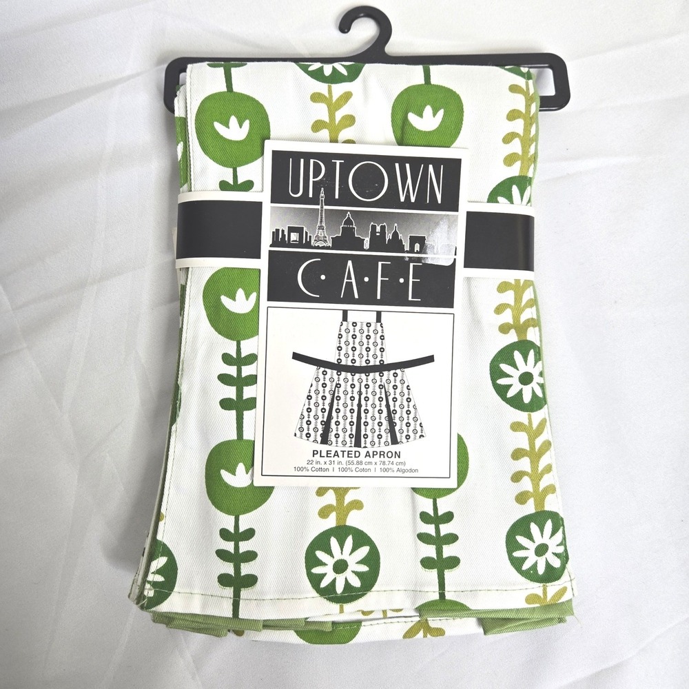 Kay Dee Designs Uptown Cafe Pleated Apron, 100% Cotton, Retro Green White, New